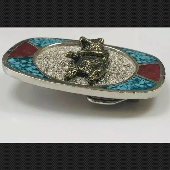 Vtg Navajo M.C. Silver Bear Buckle Turquoise Inlay - Picture 8 of 8